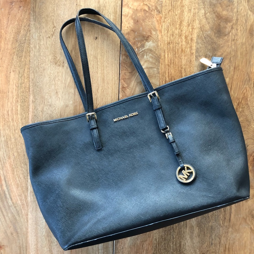 Michael Kors Large Jet Set Black Leather Tote